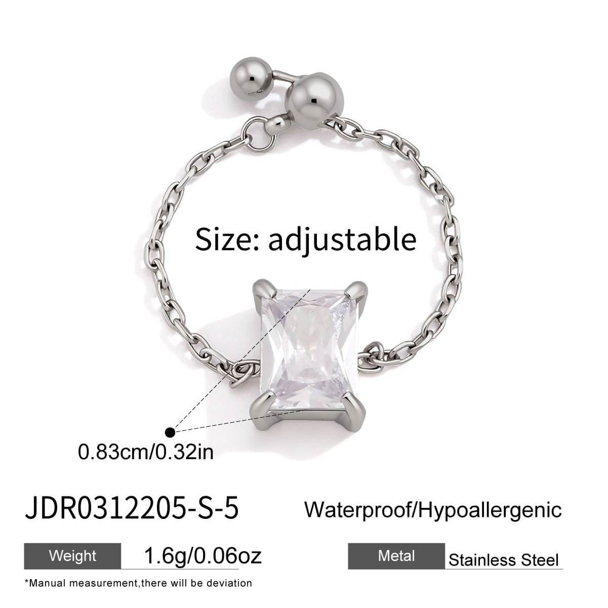 Adjustable Chain Ring with Clear CZ Pendant