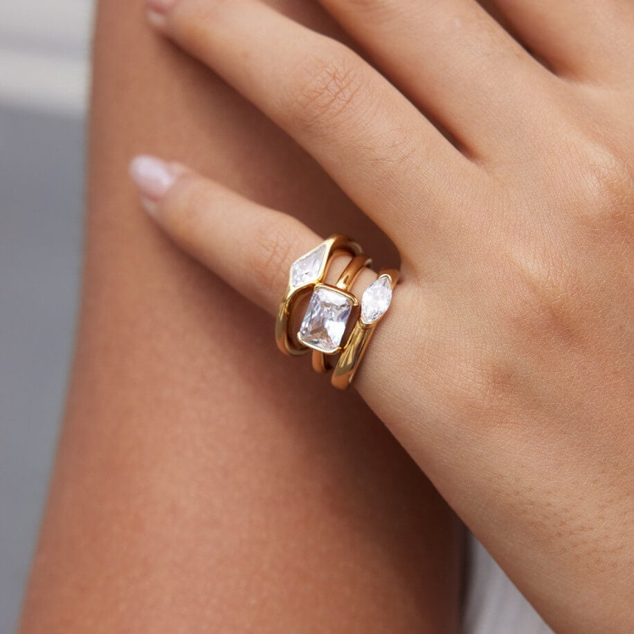 Stainless Steel Zircon Statement Rings