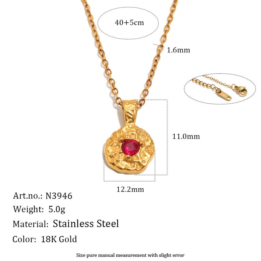 Hammered Birthstone Coin Pendant Necklace