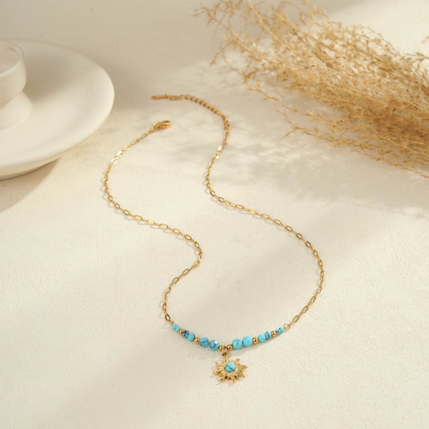 Gold Turquoise Pendant Necklace