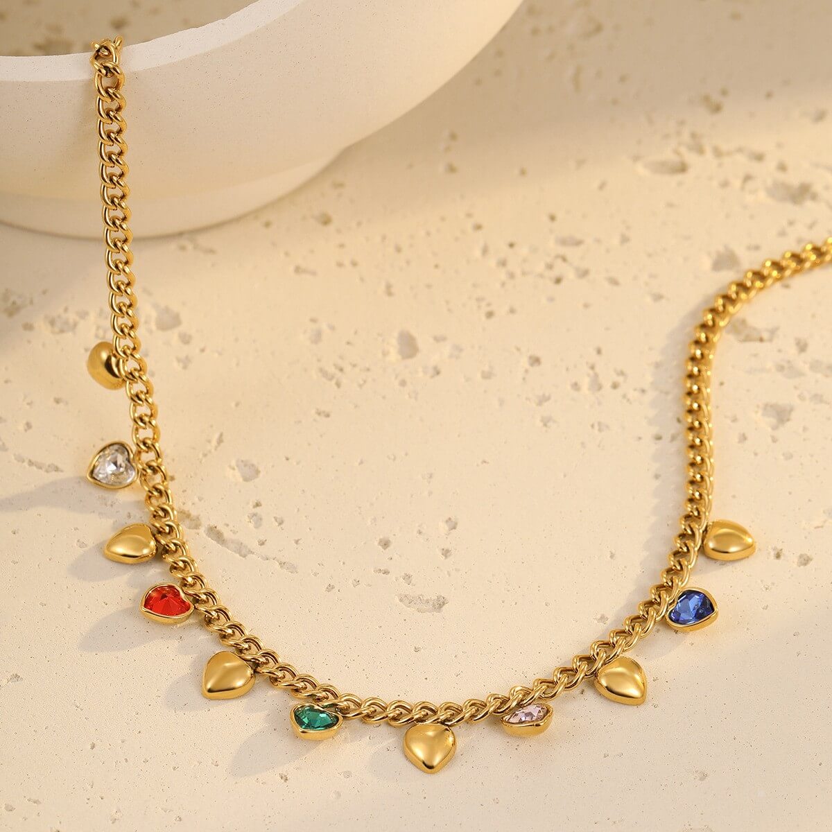 18K Gold Plated Zircon Heart Charm Choker Necklace