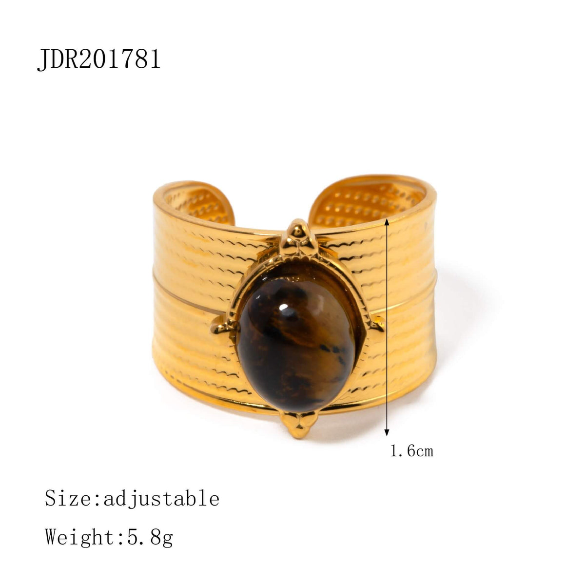 Natural Tiger's Eye Rings - 18K Gold Plated Stainless Steel