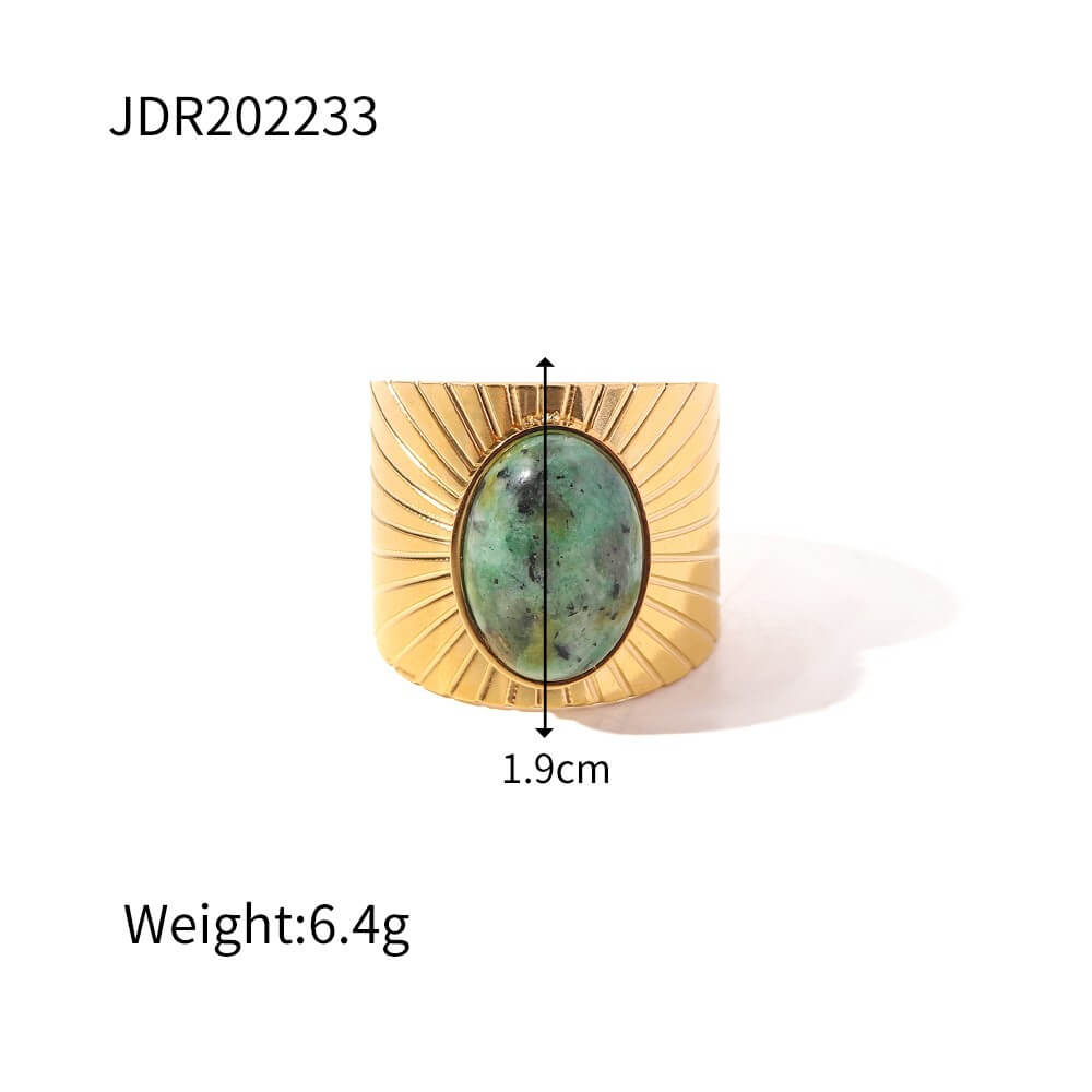 Vintage Natural Gemstone Textured Open Ring