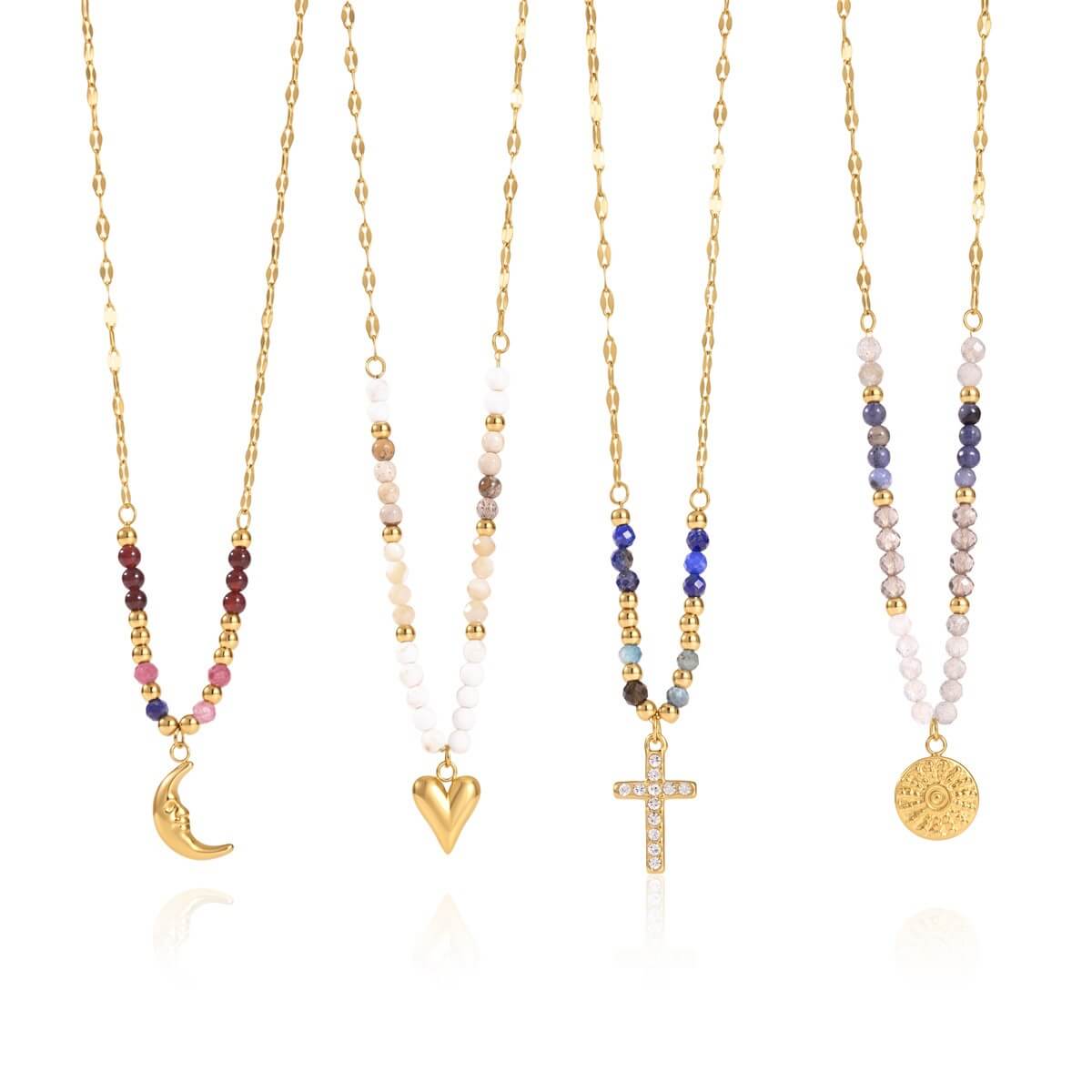 18K Gold Natural Stone Beaded Necklace
