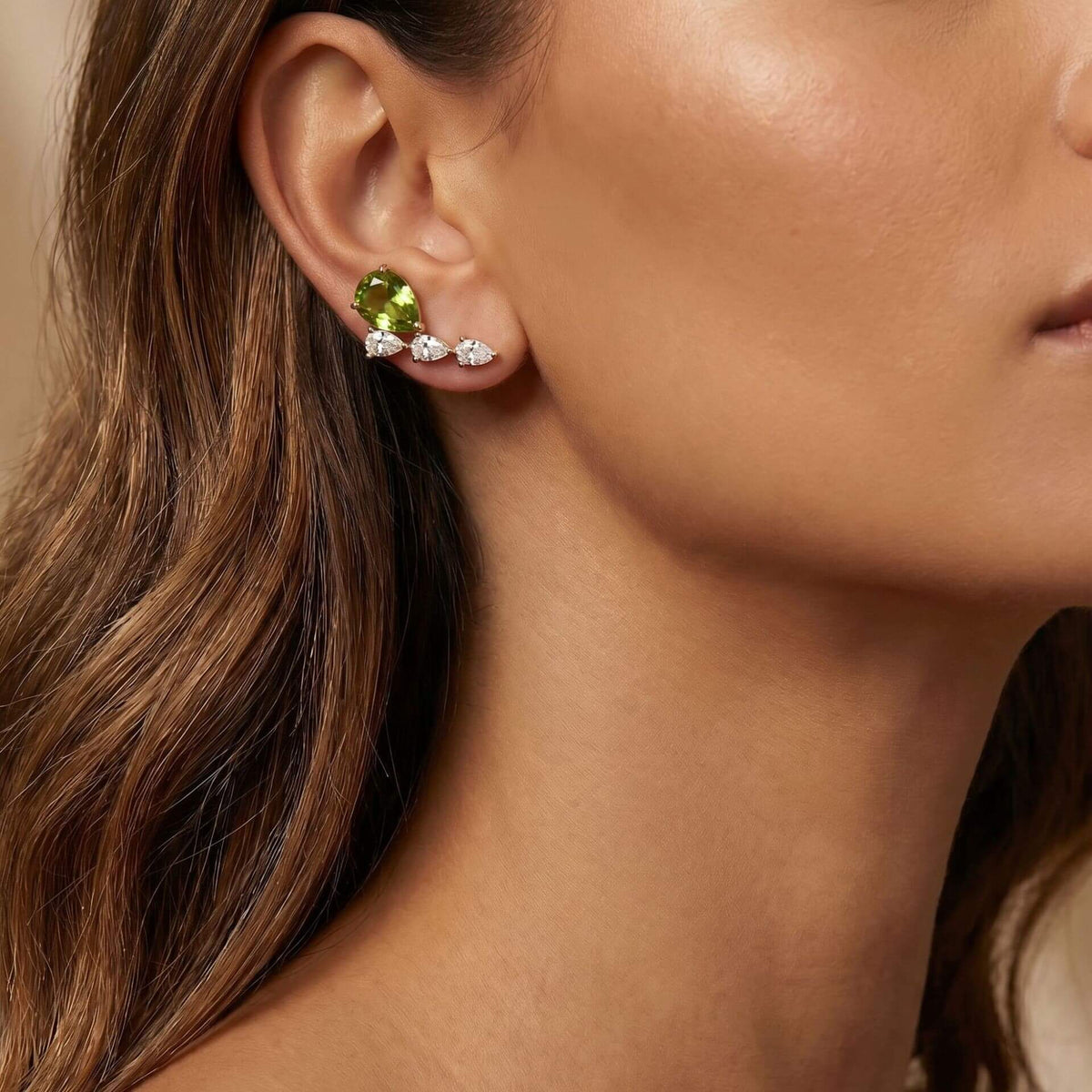 Teardrop Olive Green & Clear Cubic Zirconia Drop Studs