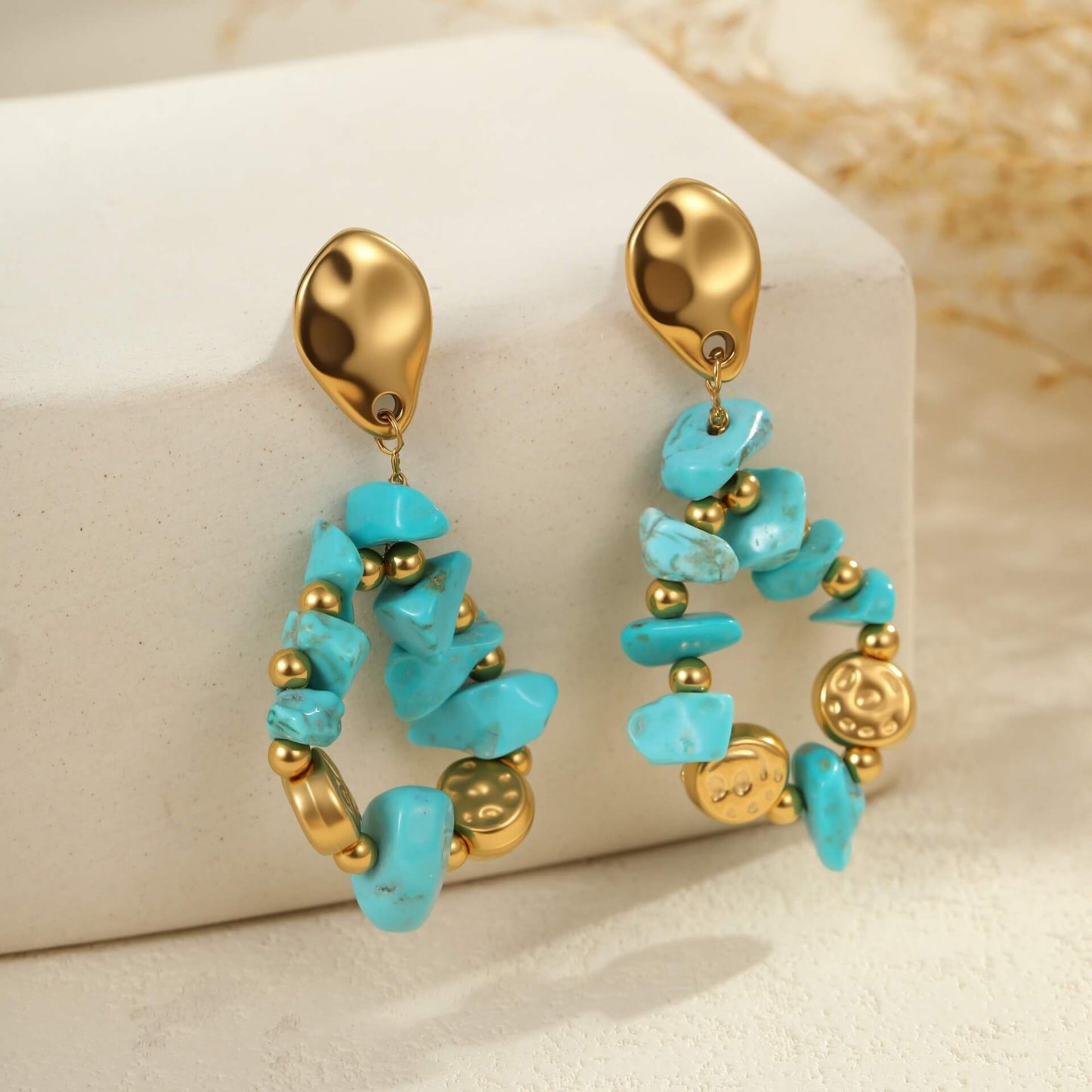 Gold Turquoise Dangle Earrings