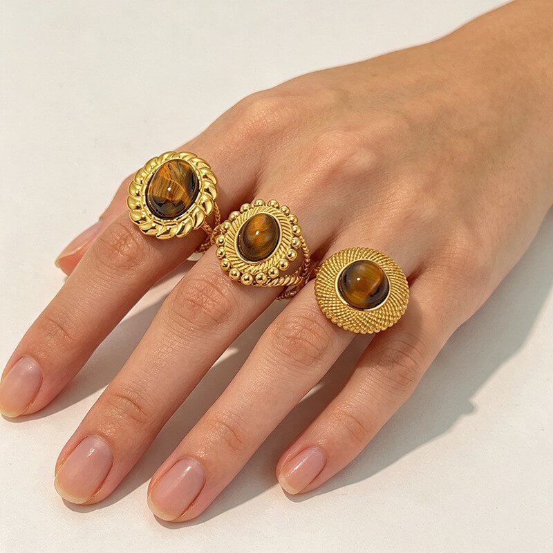 18K Gold Vintage Tiger’s Eye Statement Ring