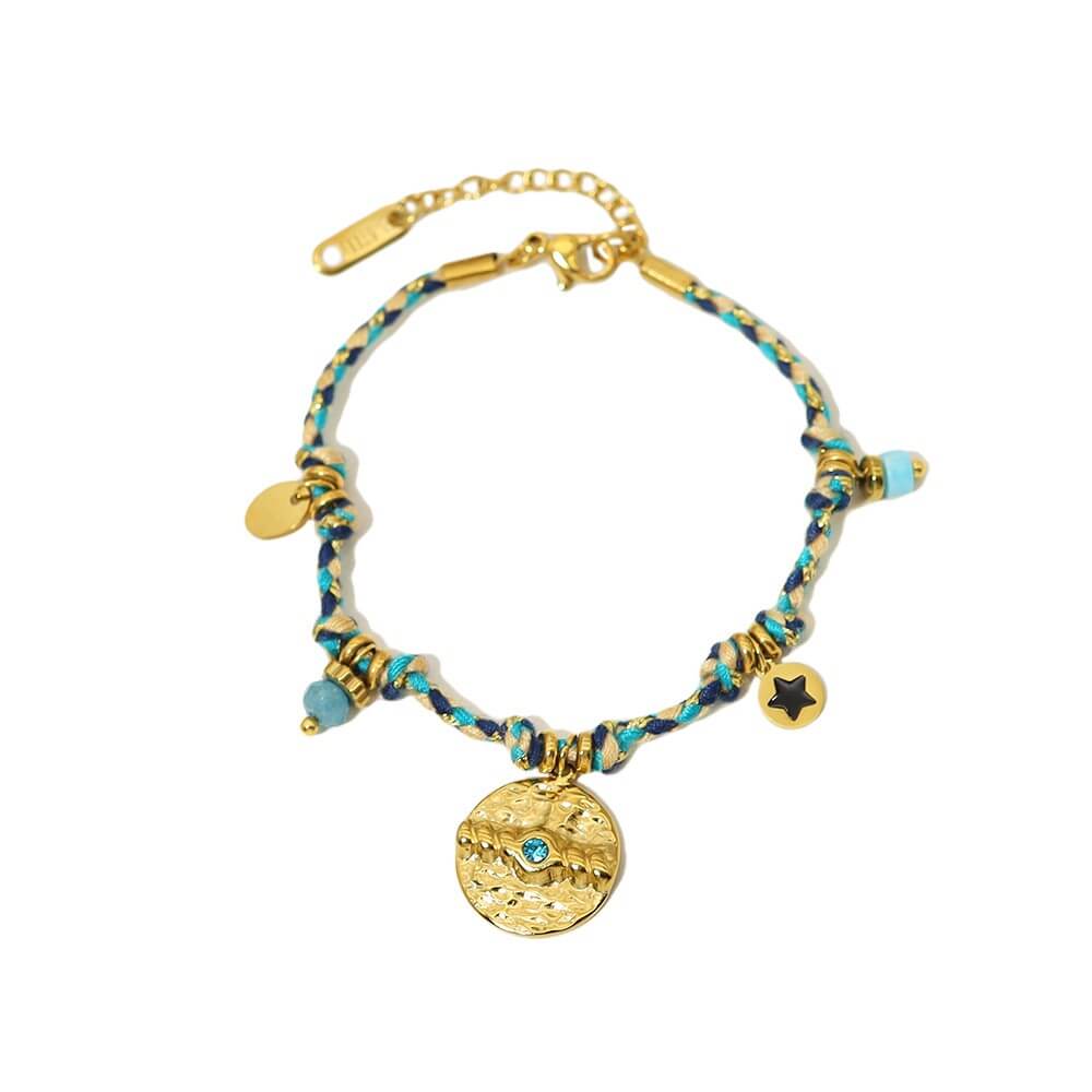 Boho Woven Coin Charm Bracelet