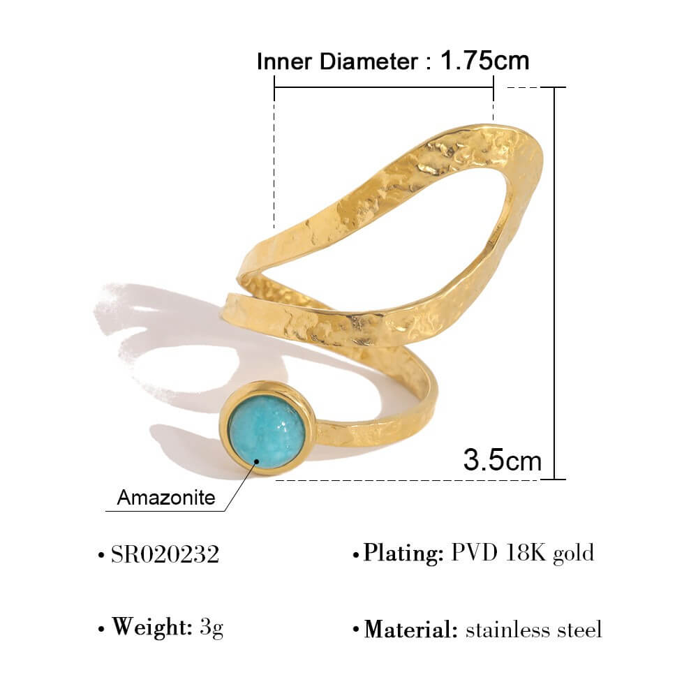 Boho Natural Stone Hammered Open Ring