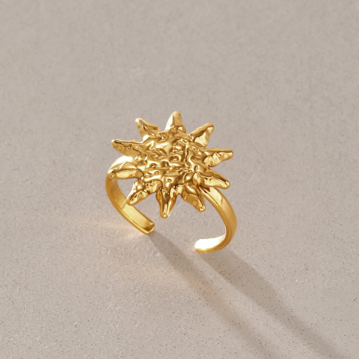 18K Gold Sunburst Stainless Steel Ring