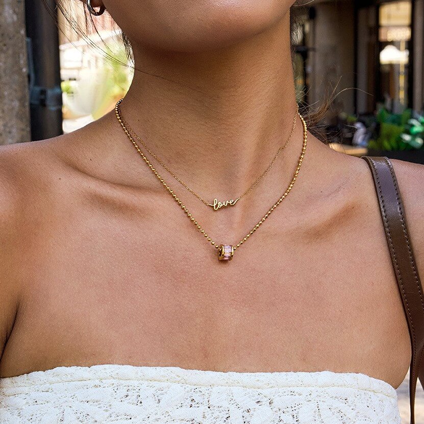 18K Gold Cylinder Charm Necklace