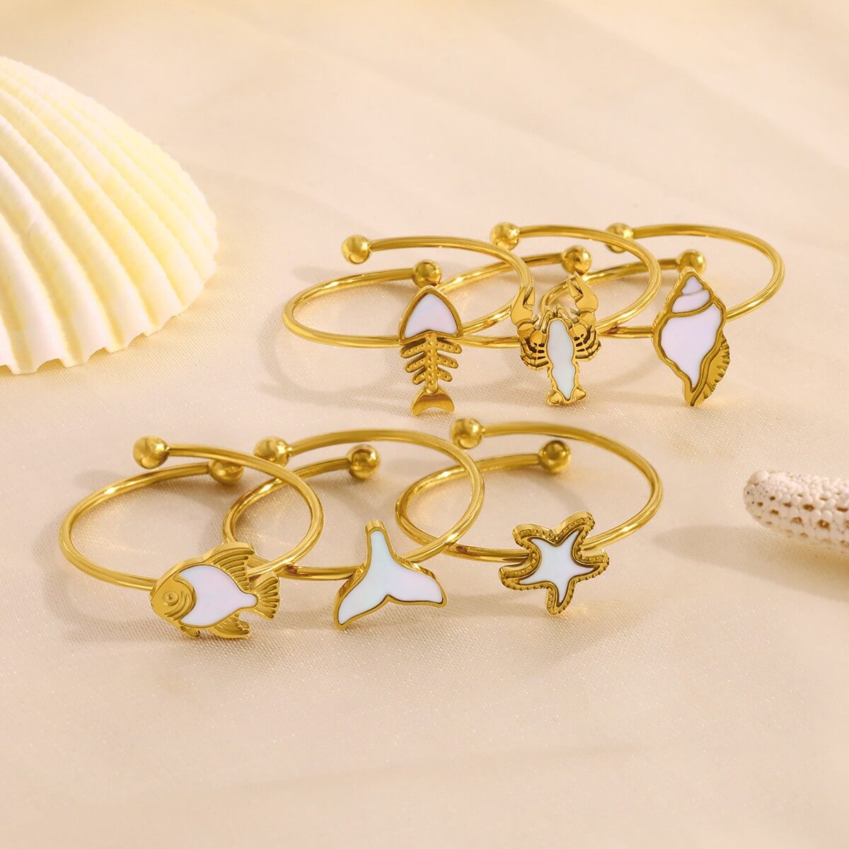 Coastal Beach Shell Charm Open Ring