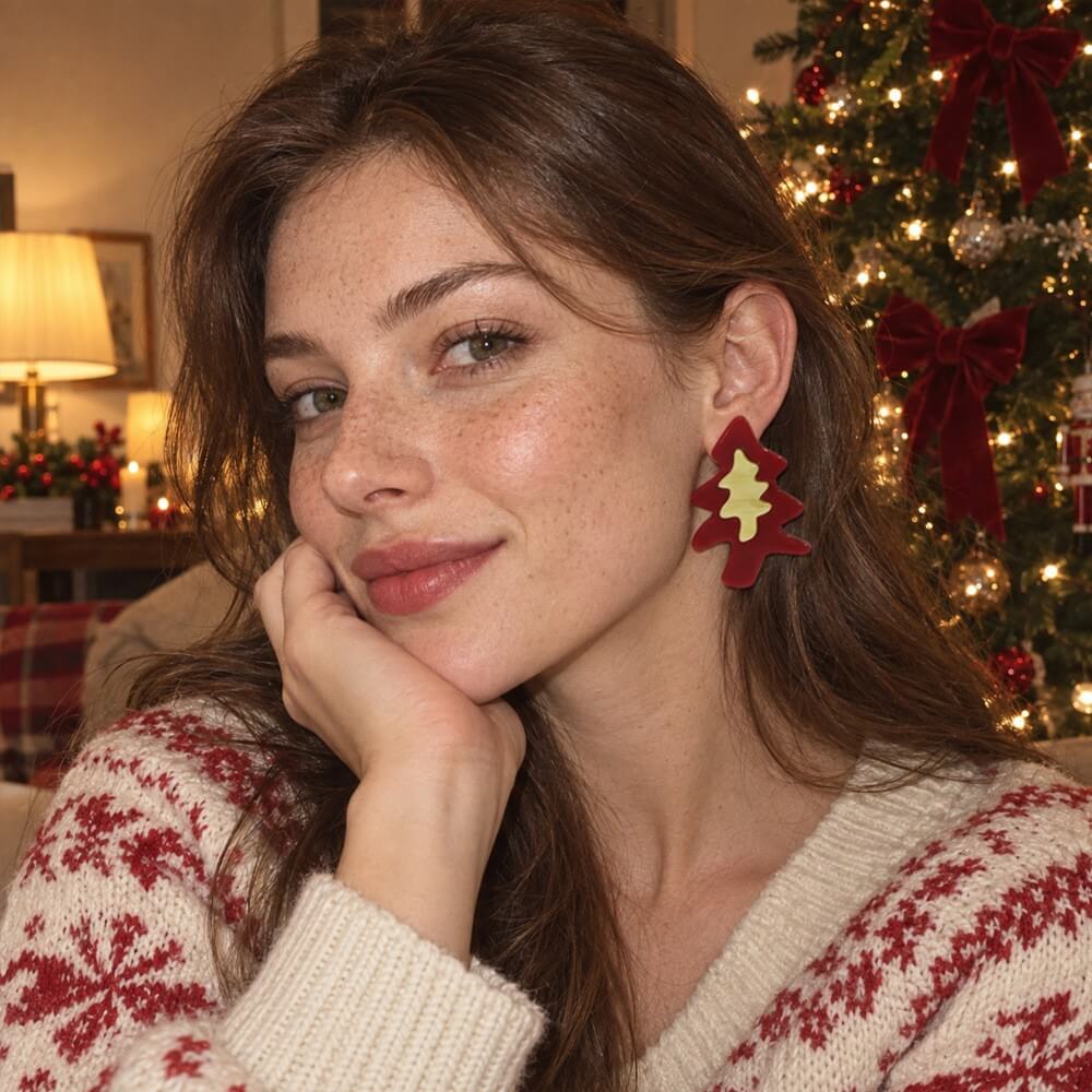 Festive Christmas Tree Resin Stud Earrings