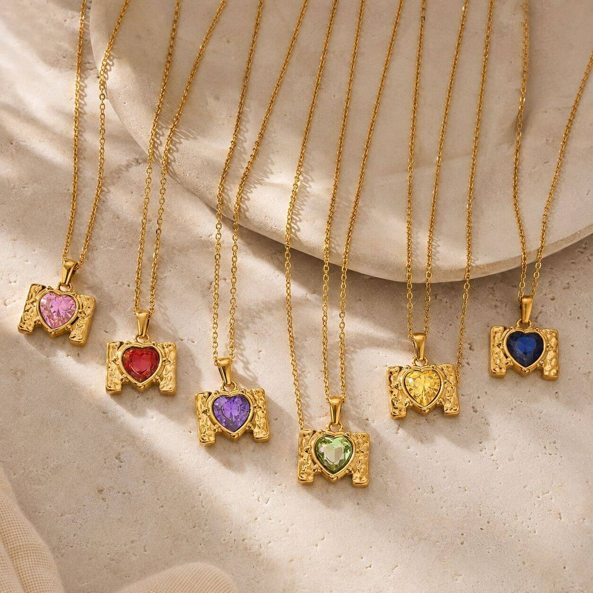 Retro Framed Heart CZ Birthstone Necklace