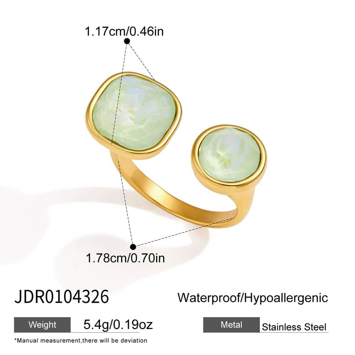18K Gold Plated Colorful Candy Crystal Open Ring