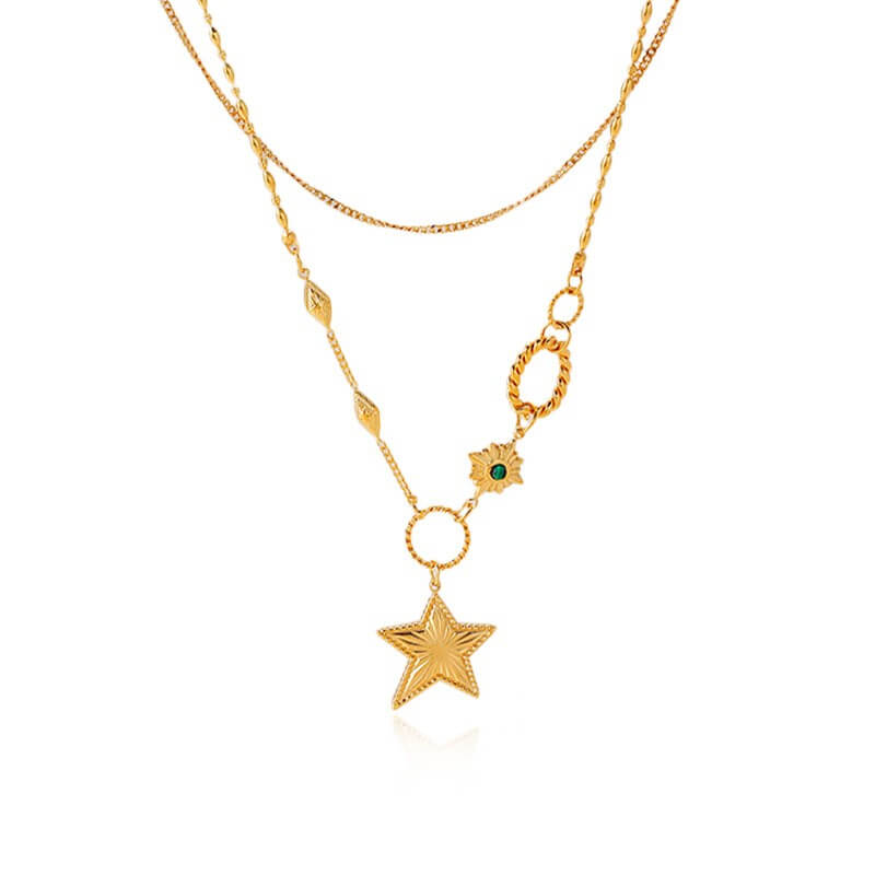 Celestial Layered Star & Gemstone Necklace