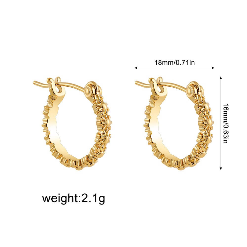 Dainty Textured CZ Huggie Hoop Earrings - 18K Gold Plated Brass