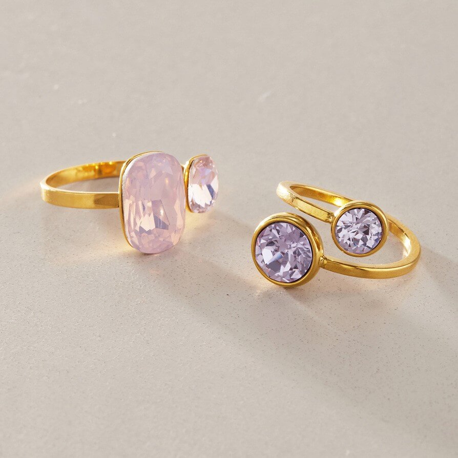 18K Gold Plated Colorful Candy Crystal Open Ring