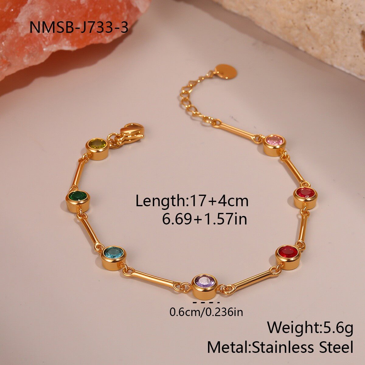 18K Gold Plated Colorful Zircon Stainless Steel Bracelet