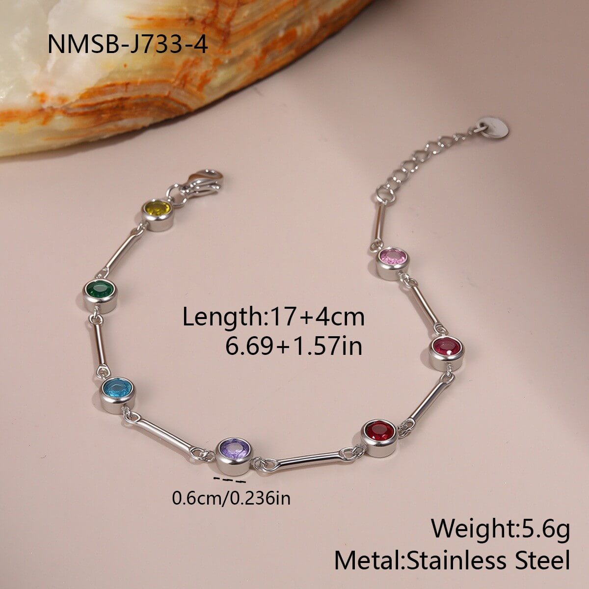 18K Gold Plated Colorful Zircon Stainless Steel Bracelet