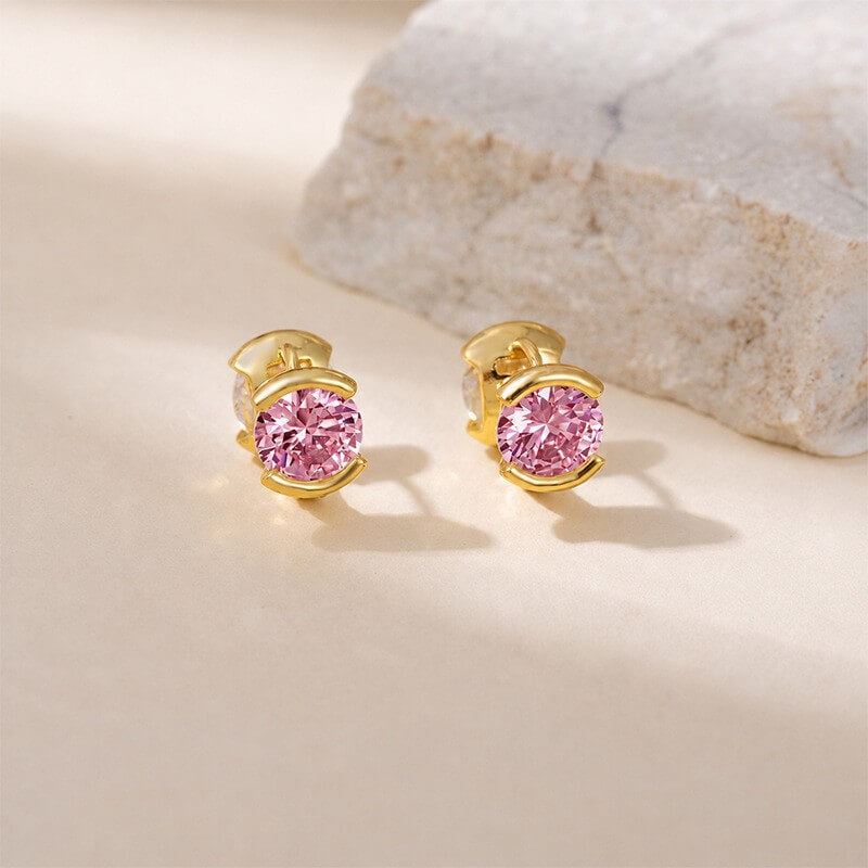 14K Gold Plated Brass Sparkling CZ Huggie Earrings