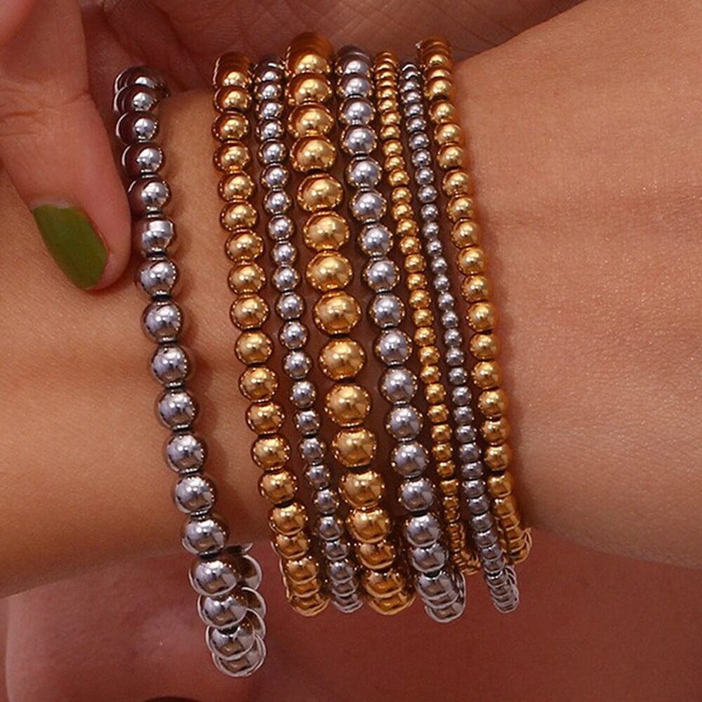 Minimalist Metallic Beaded Stretch Bracelet