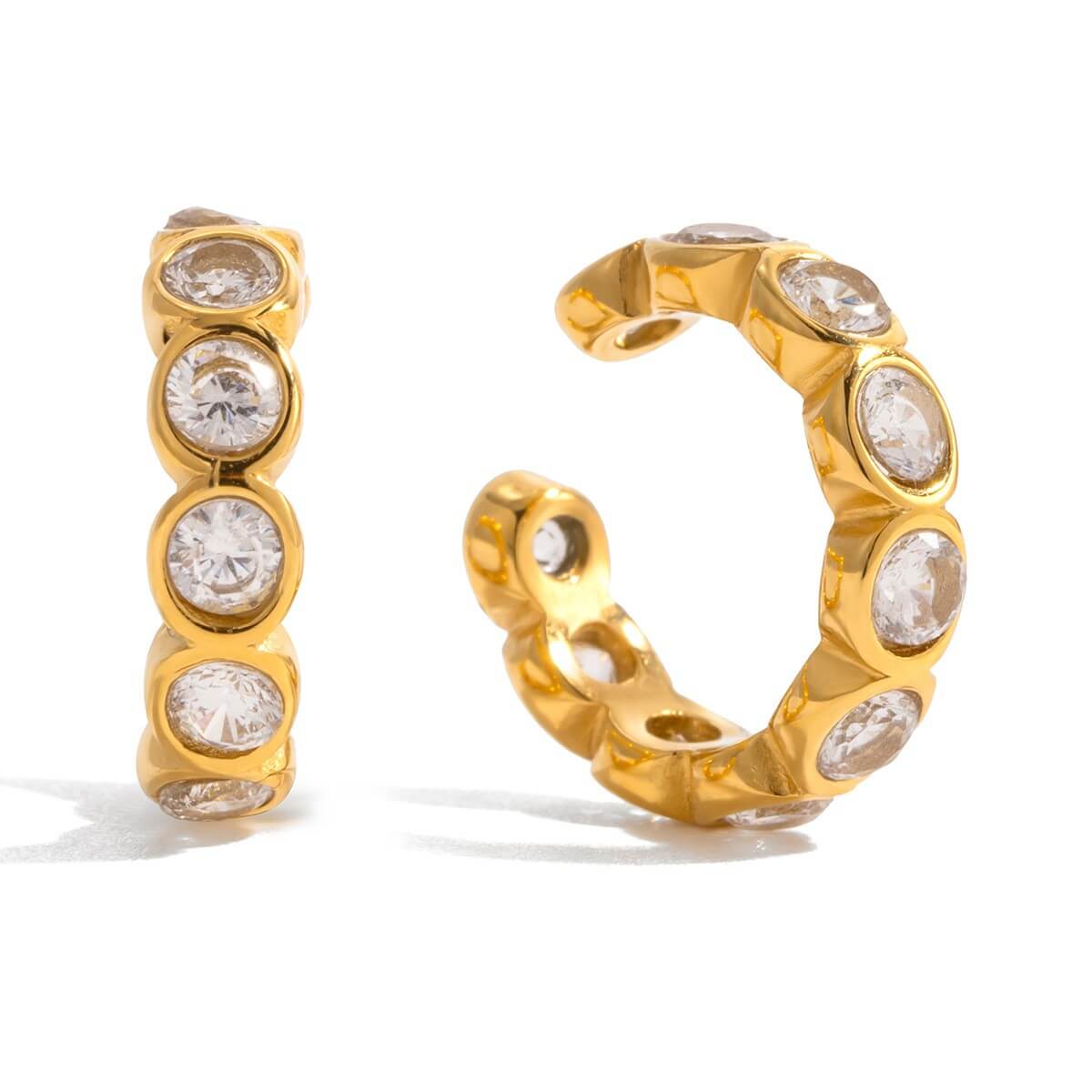 CZ Curved Barbell Huggie Earrings