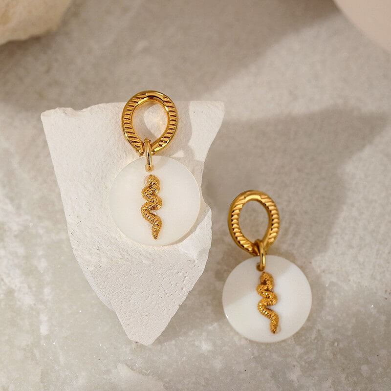Waterproof Snake Shell Disc Drop Earrings