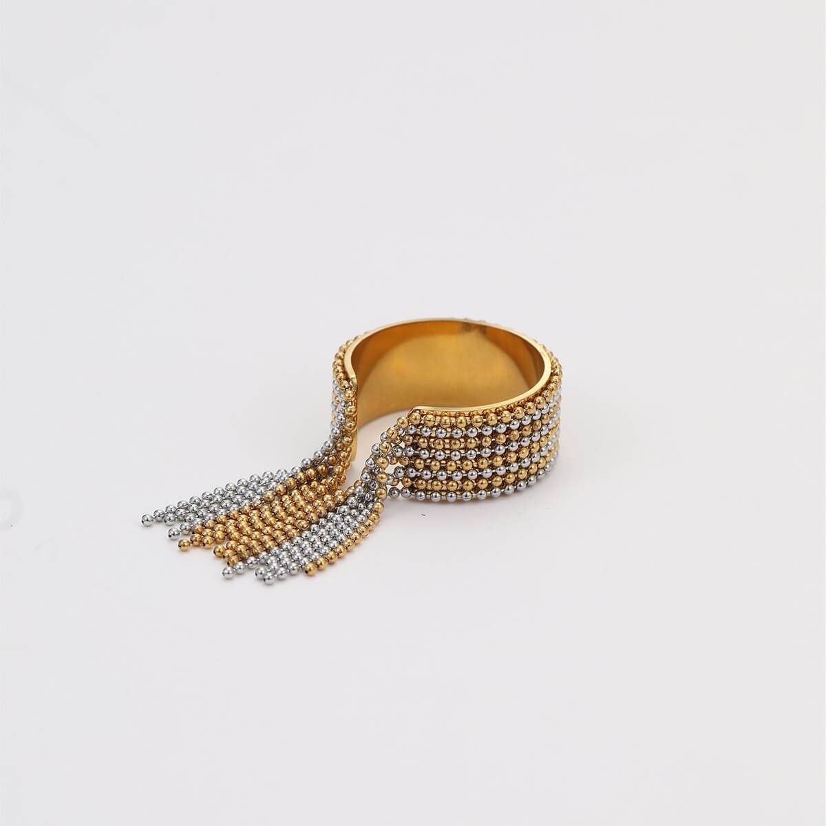 Waterproof Beaded Tassel Mesh Ring 18K Gold Plated