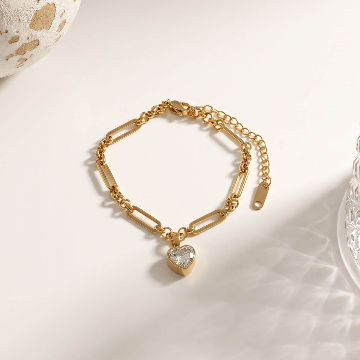 Waterproof Paperclip Chain Solitaire CZ Charm Bracelet