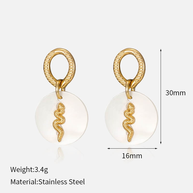 Waterproof Snake Shell Disc Drop Earrings