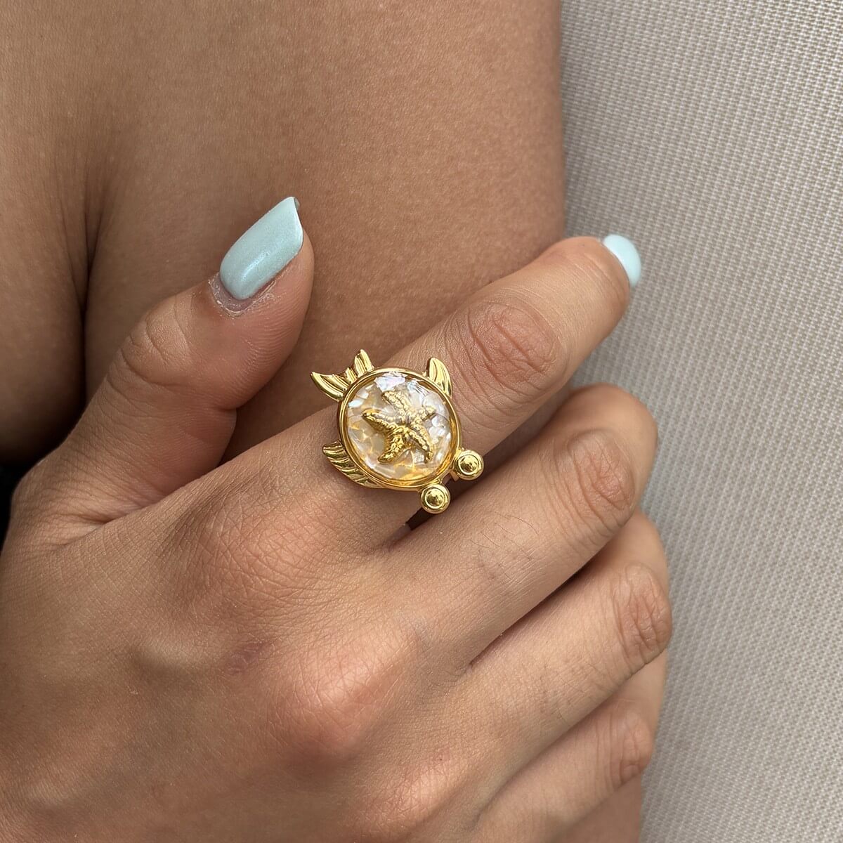 Ocean World Drip Glaze Gold Open Ring