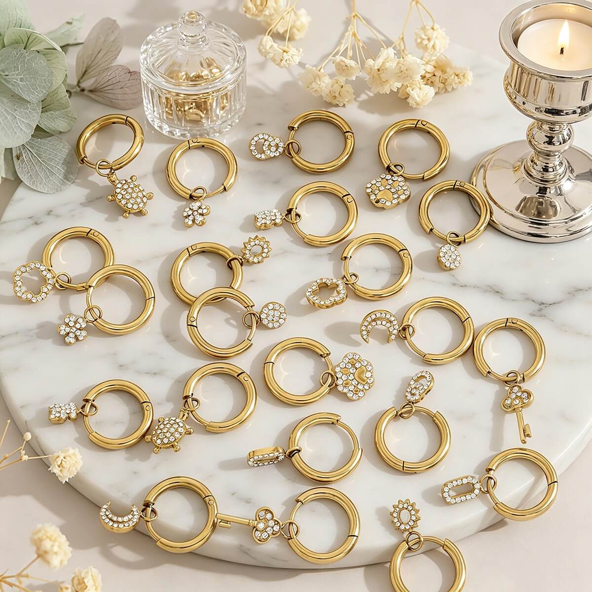 Crystal Charm Stainless Steel Hoop Earrings