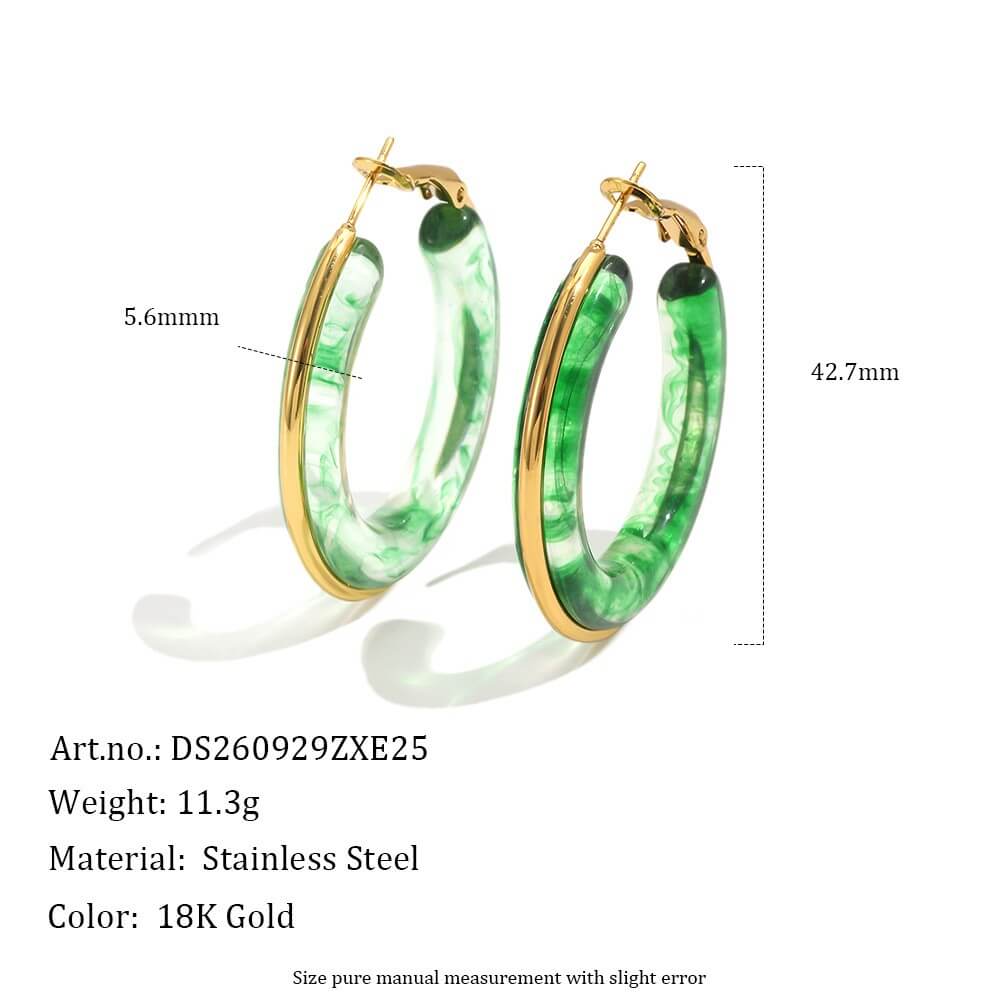 Chunky Resin Hoop Earrings 18K Gold Stainless Steel