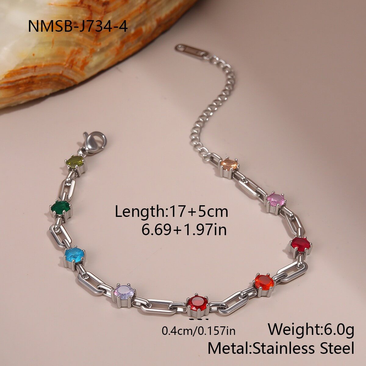 18K Gold Plated Colorful Zircon Stainless Steel Bracelet