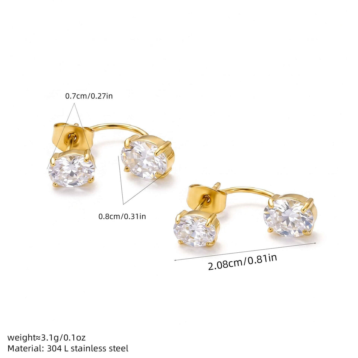 Front-Back Cubic Zirconia Huggie Stud Earrings