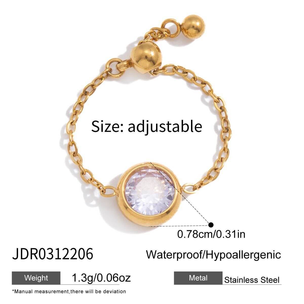 Adjustable Chain Ring with Crystal Accents