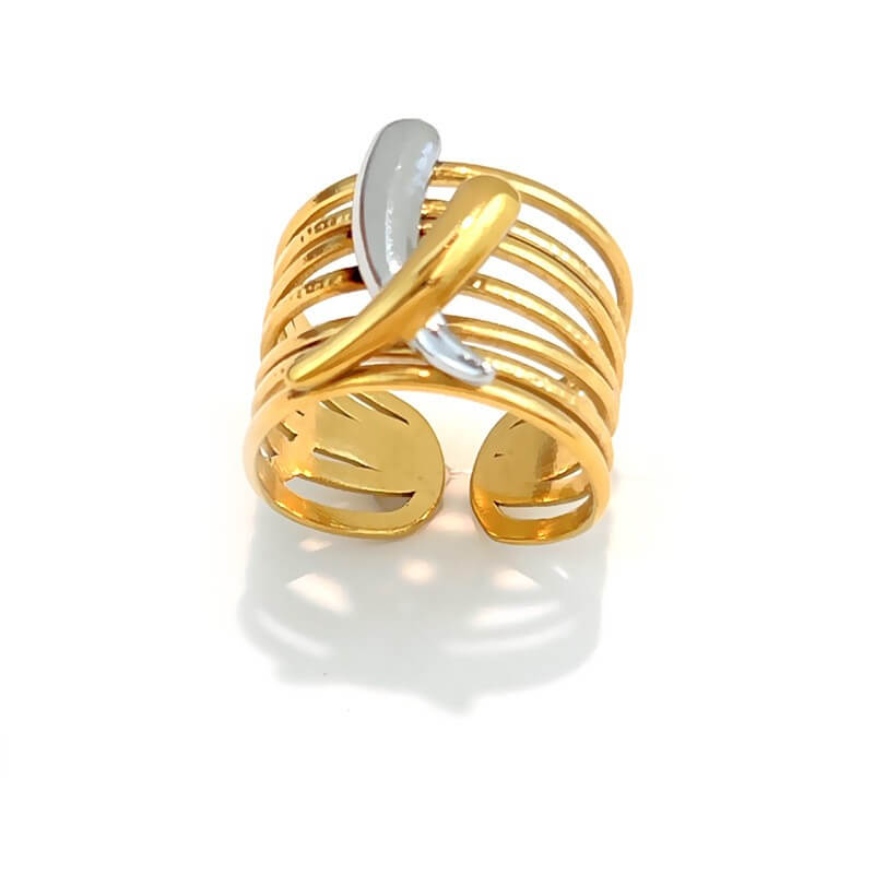 18K Gold Two-Tone Multi-Layer Open Ring