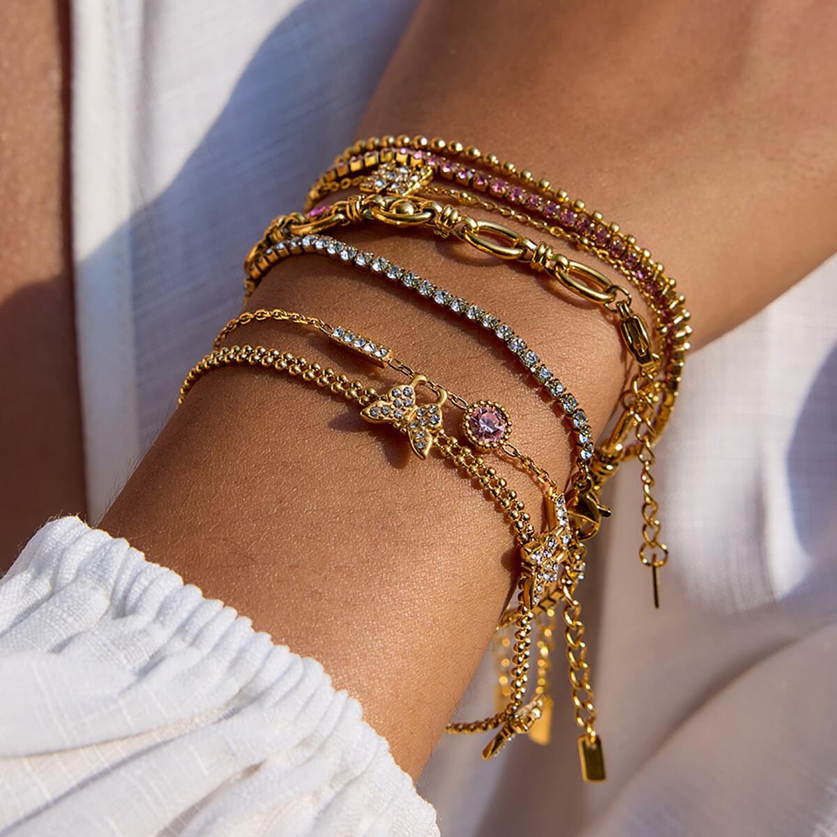 18K Gold Plated Butterfly & Crystal Bracelet Stack Set