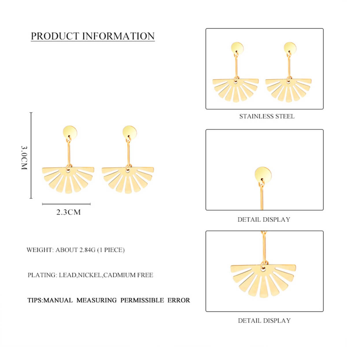 Golden Sunburst Fan Drop Earrings