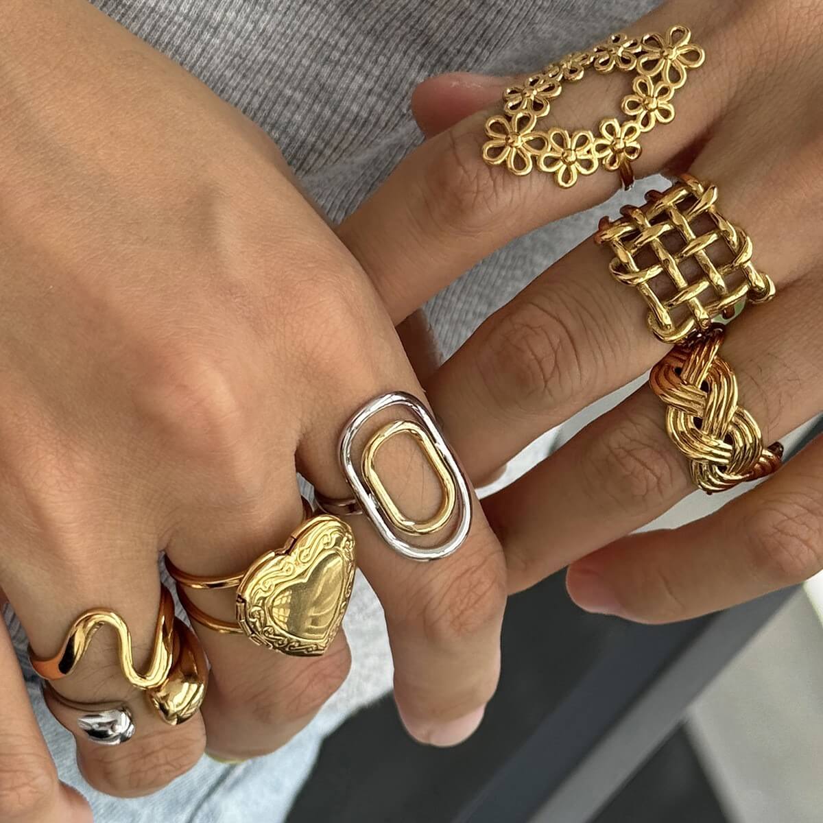 18K Gold Plated Stainless Steel Statement Rings