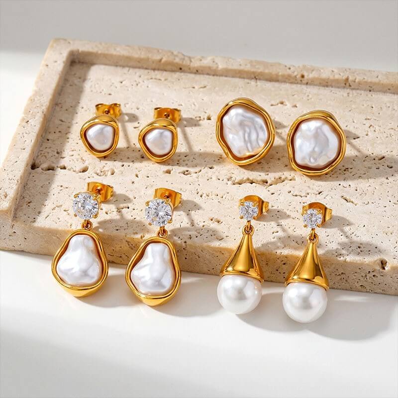 French Retro Organic Framed Baroque Pearl Drop Earrings