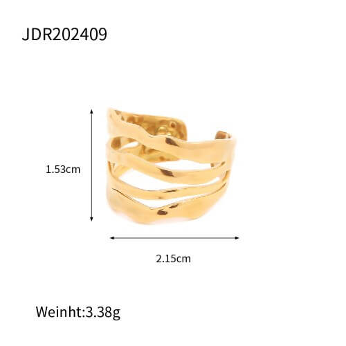 Waterproof Sculptural Wave Open Rings