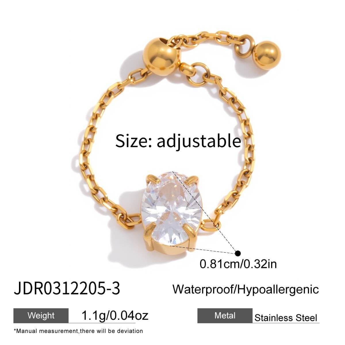 Adjustable Chain Ring with Clear CZ Pendant