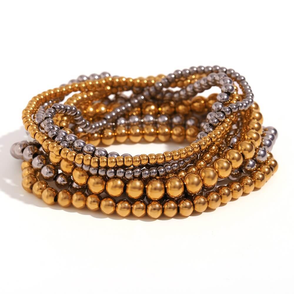 Minimalist Metallic Beaded Stretch Bracelet