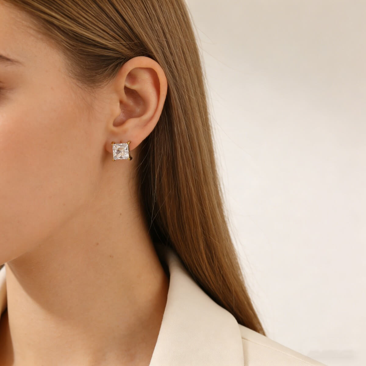 Princess Cut Zircon Stud Earrings in Gold & Silver (4mm-8mm)