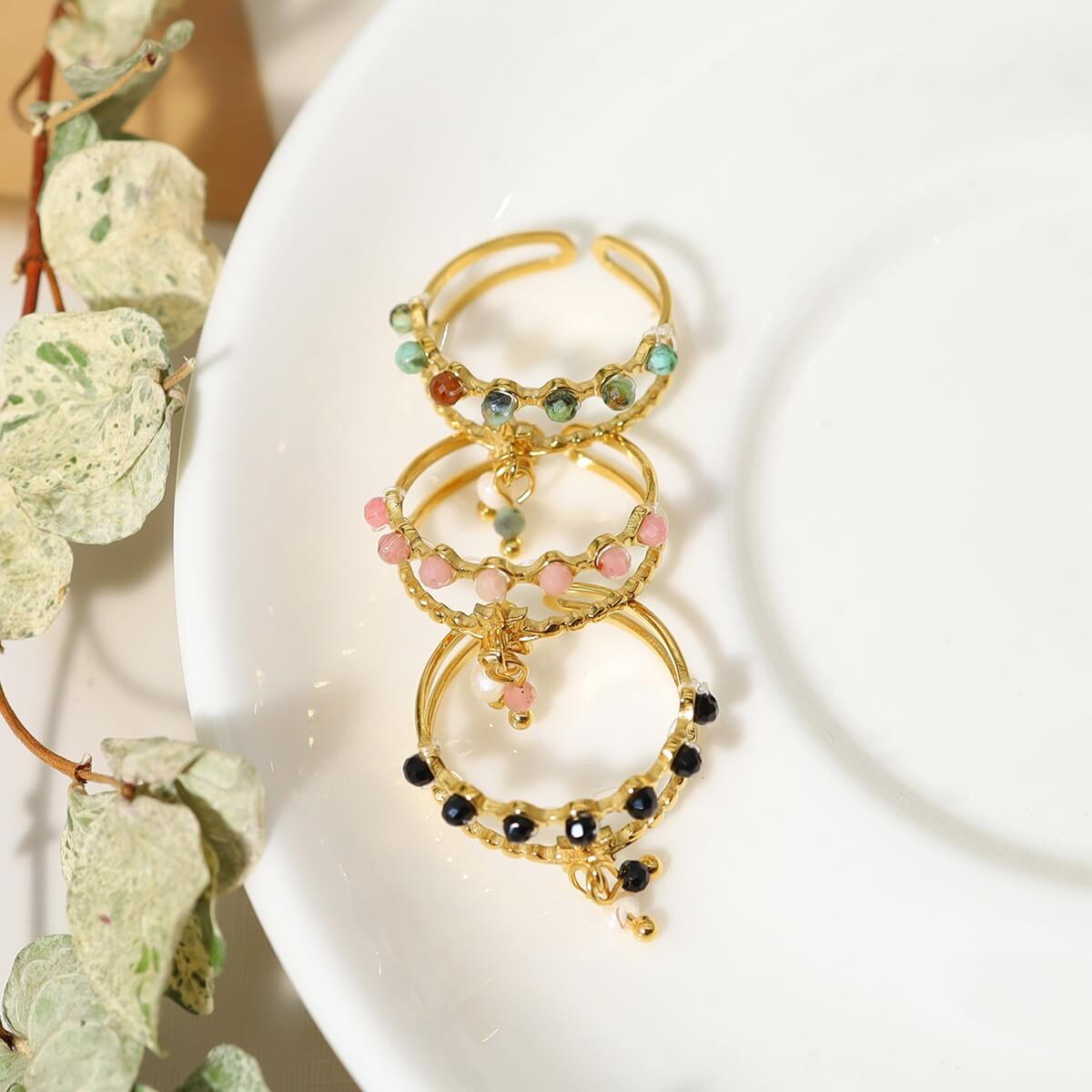 Boho Beaded Double Layer Adjustable Ring