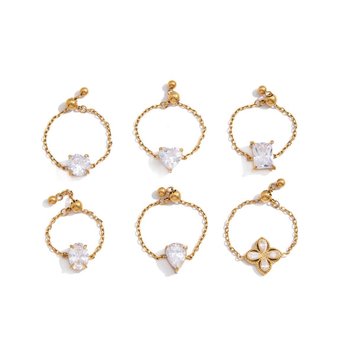 Adjustable Chain Ring with Clear CZ Pendant