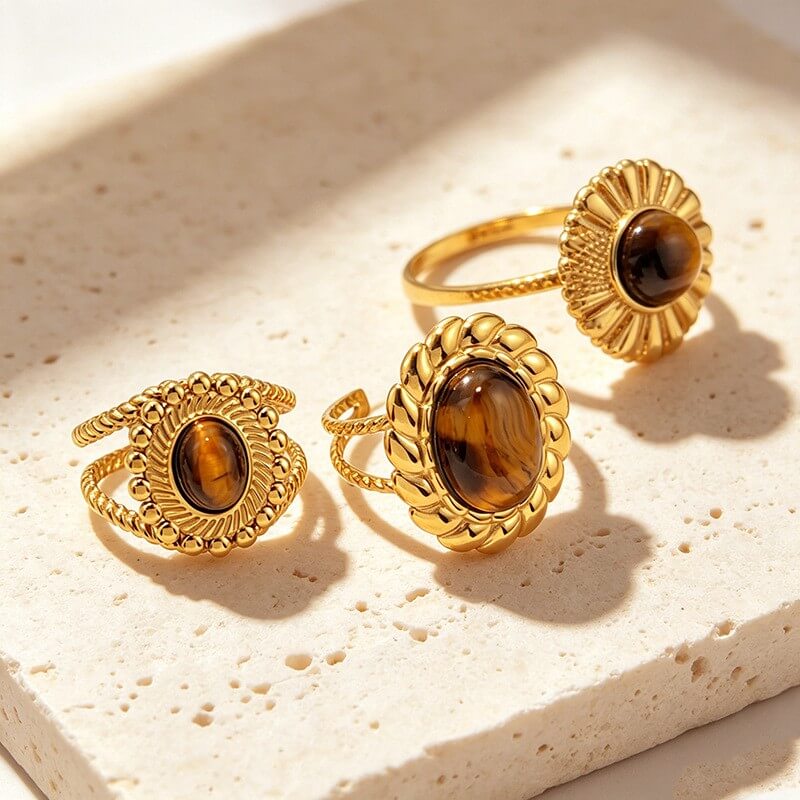 18K Gold Vintage Tiger’s Eye Statement Ring