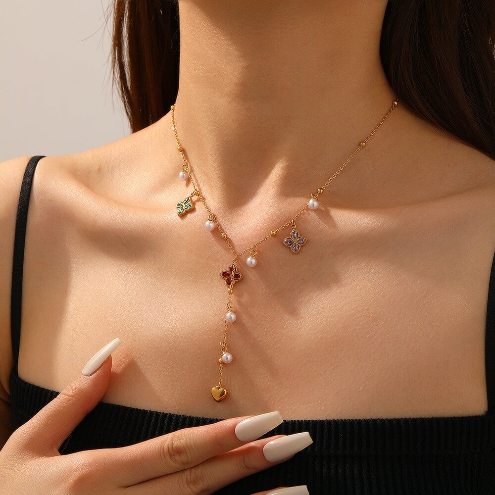 Stainless Steel Y-Lariat Drop Charm Necklace